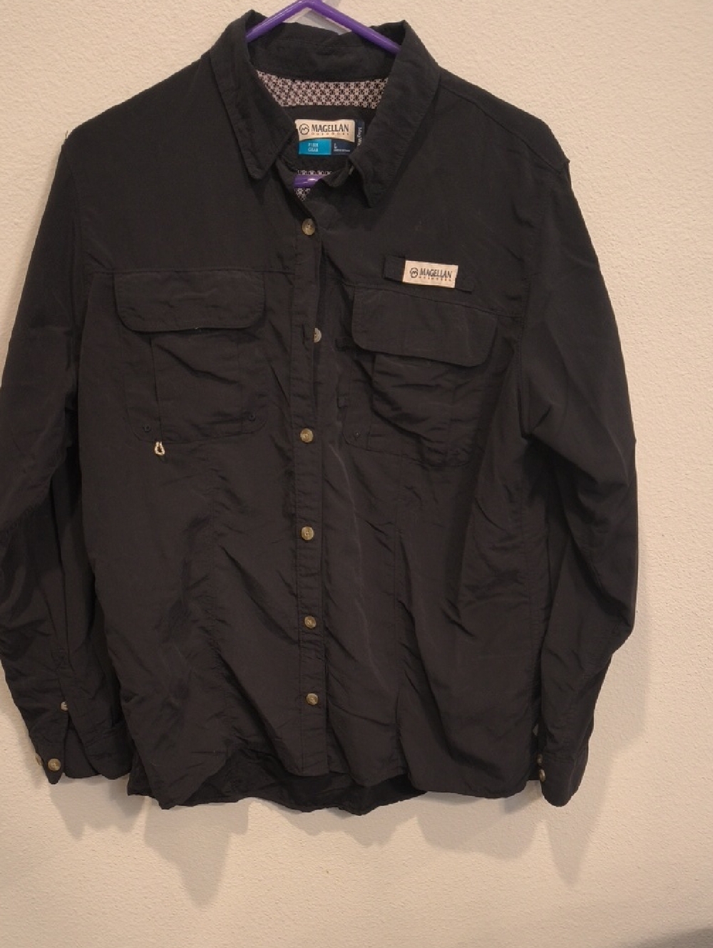 Magellan Outdoors Black Lightweight Long-Sleeve Shirt Fish Gear Wicking Large